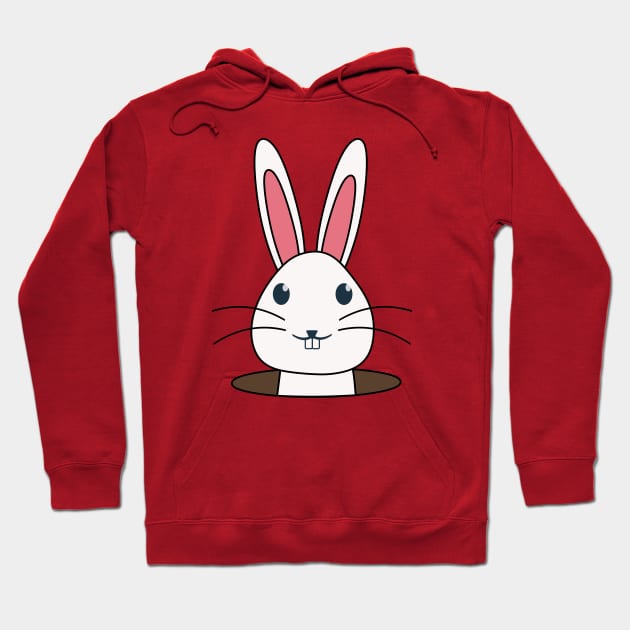 Cute White Rabbit Peeking Out Of Hole Hoodie by Mad&Happy